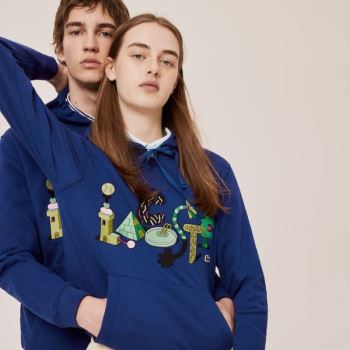 Lacoste Lacoste x Jeremyville Print Hooded Sweatshirt - Mikiny Pánské Tmavě Blankyt Blankyt | CZ-pnr